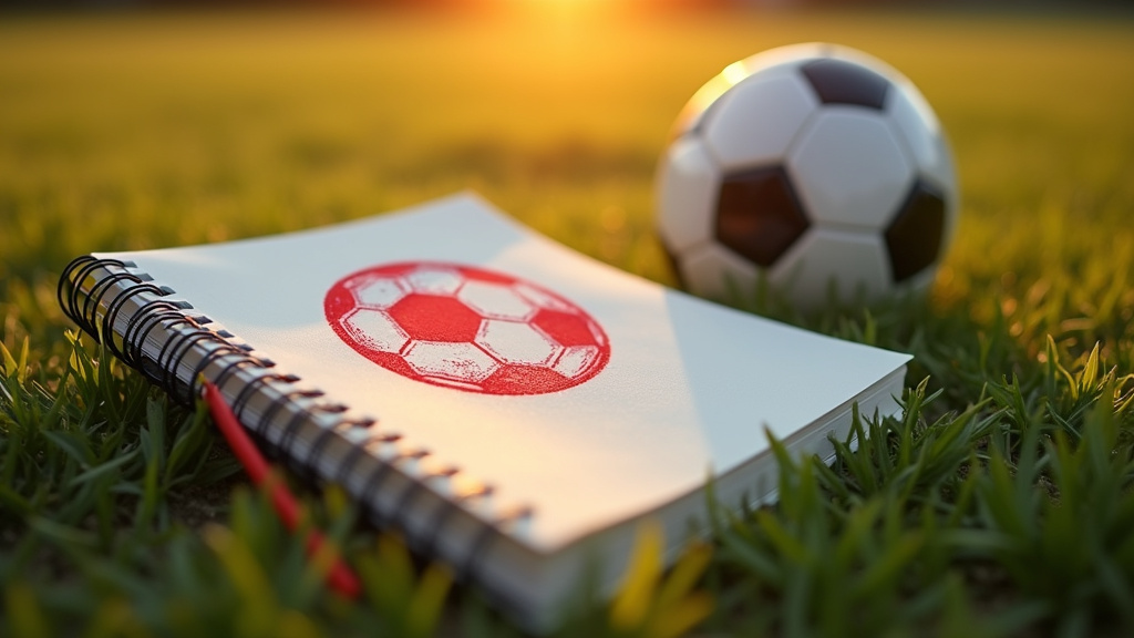 Joueur de football consultant ses notes dans un cahier de tactique sur un banc d'entraînement