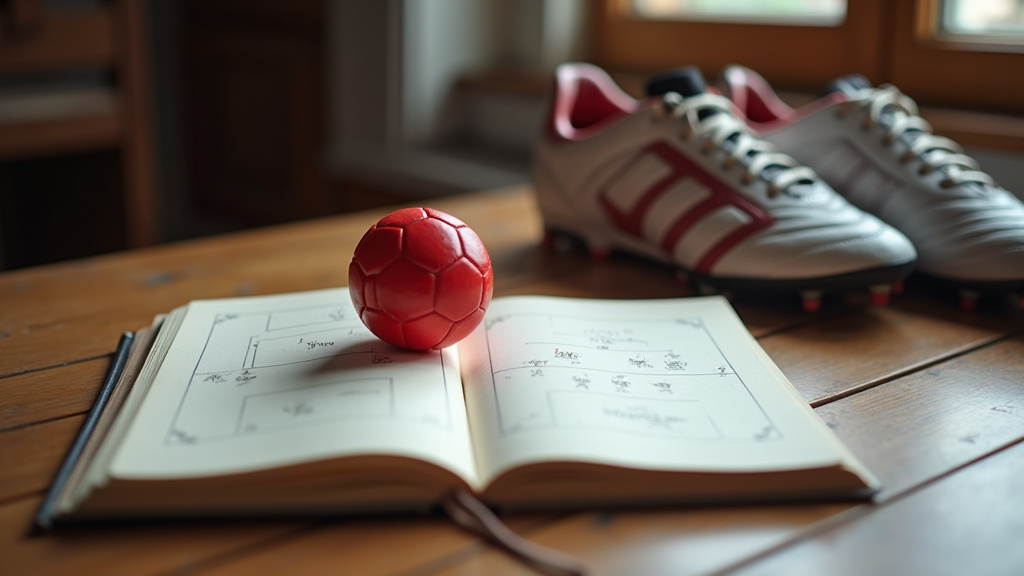 Entraîneur de football analysant des schémas tactiques dans un cahier sur le bord du terrain