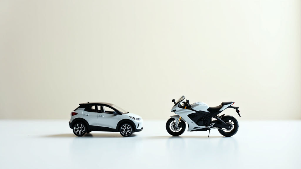 Vue d'ensemble de différentes voitures et motos modernes alignées