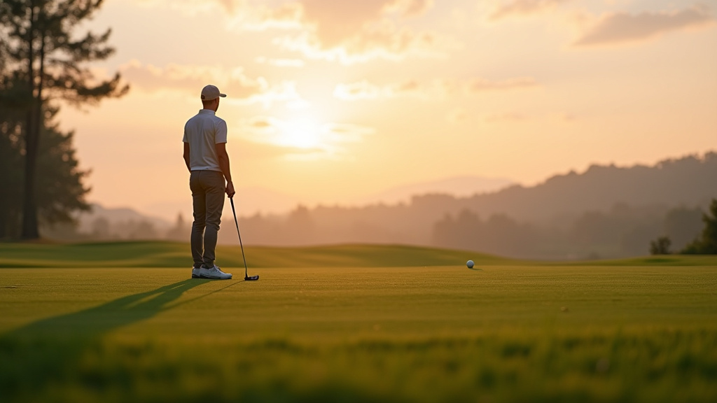 Équipement de golf complet sur un tee-box avec clubs, balles et accessoires
