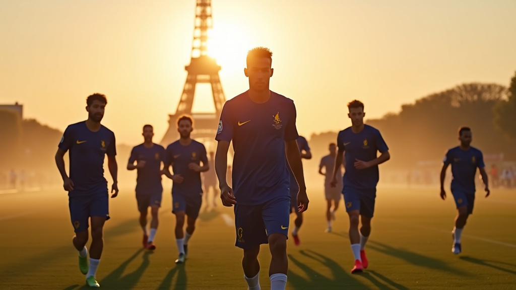Entraînement de l'équipe de France de football avec des joueurs en action sur le terrain