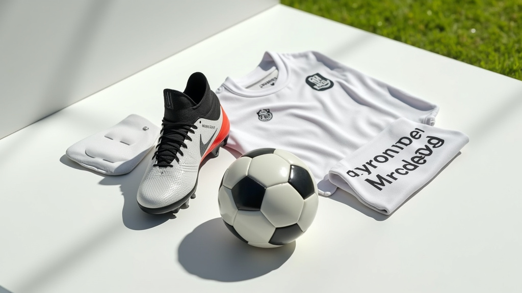 Équipement complet de football avec ballon, crampons et protections