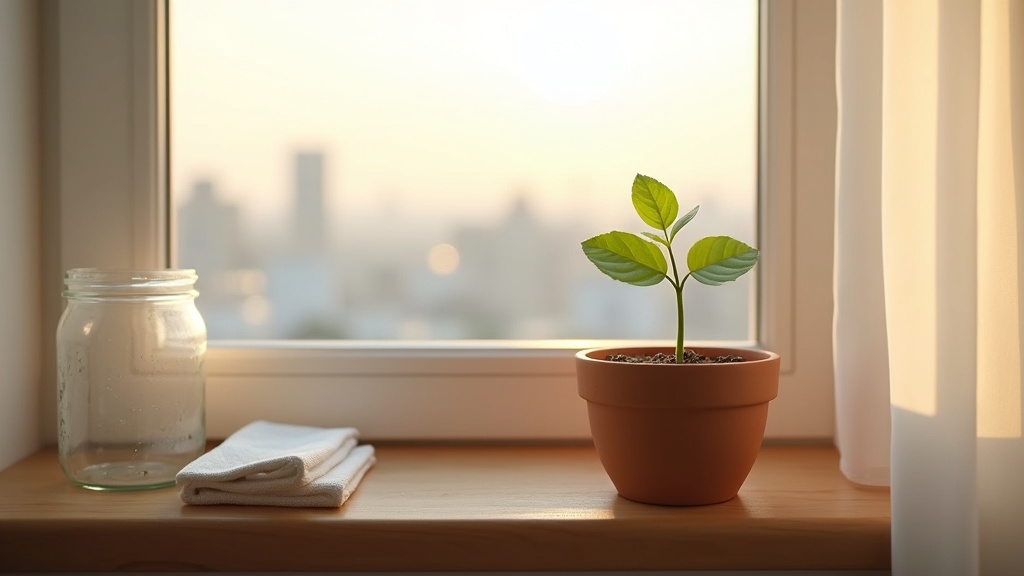 Espace de vie éco-responsable avec plantes et objets durables