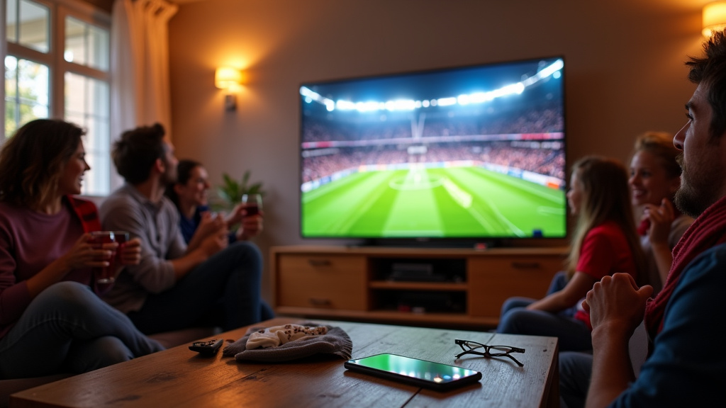 Interface de streaming sportif sur smartphone avec plusieurs options de diffusion en direct